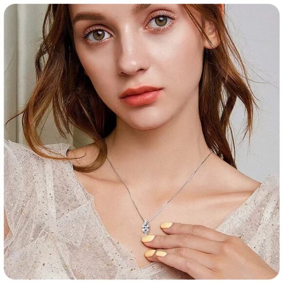 NWT 1CT Marquise Cut Moissanite Diamond Necklace Sterling Silver Certified - Picture 5 of 6